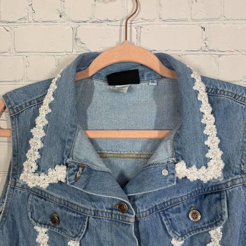Vintage 90s Y2K Retro Denim Jacket Women XL Button Lace Grunge Fairy Crop Top - Picture 5 of 9